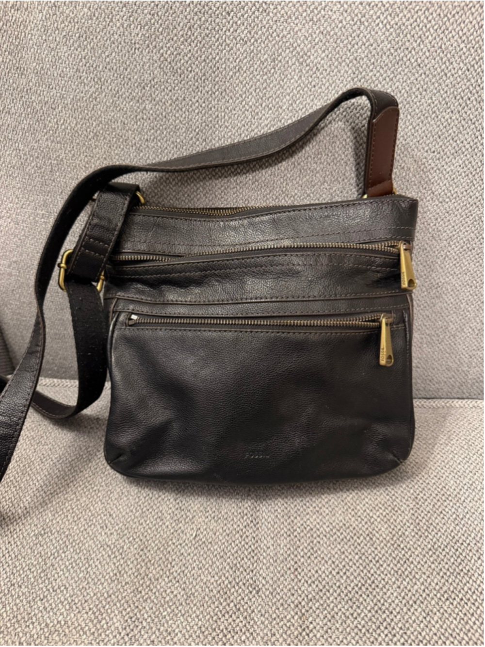 Fossil vintage Explorer espresso colored pebbled leather crossbody bag